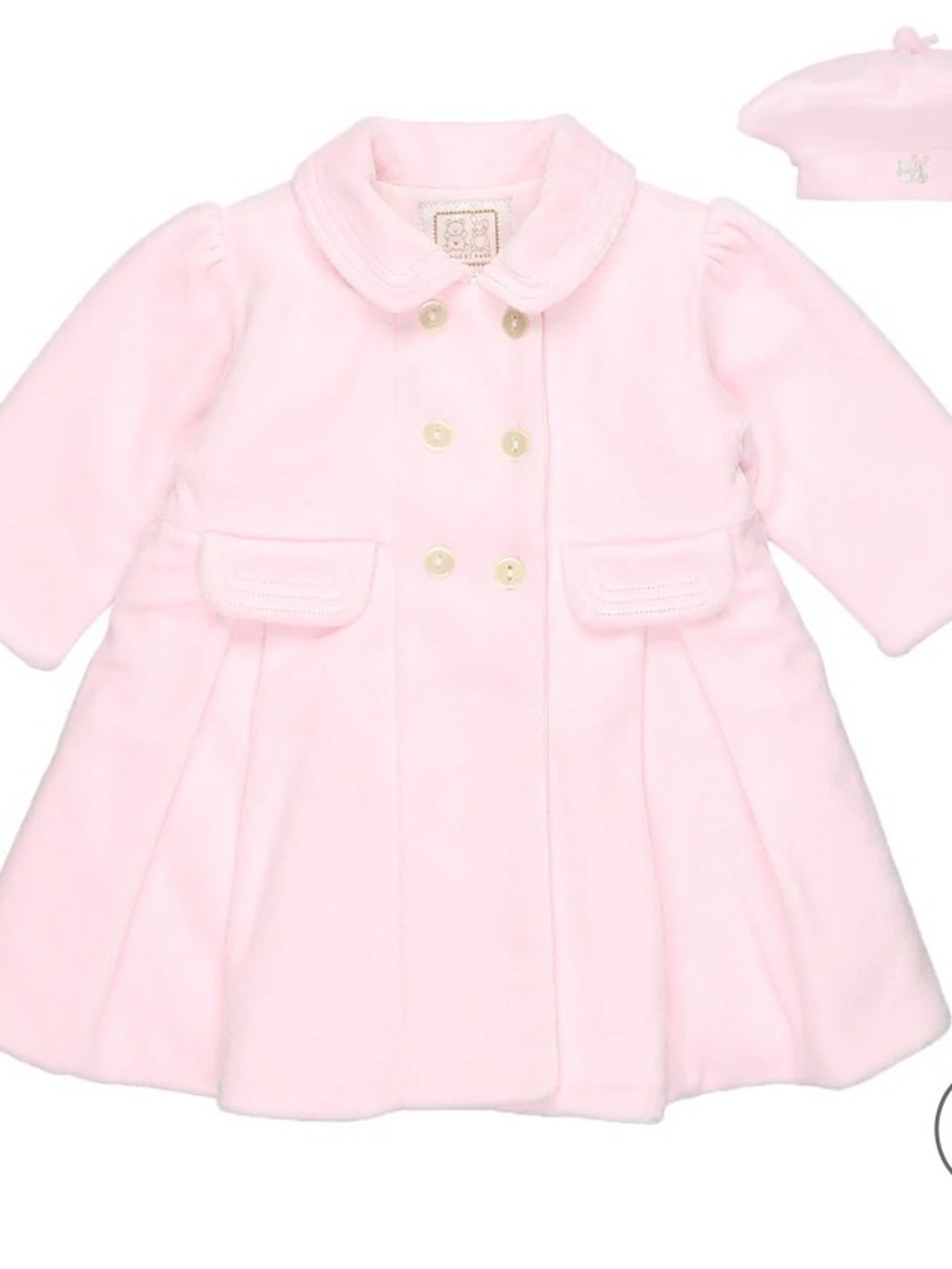 Emilie et Rose Girls Pink Velour Coat and Hat - Size 6 Months